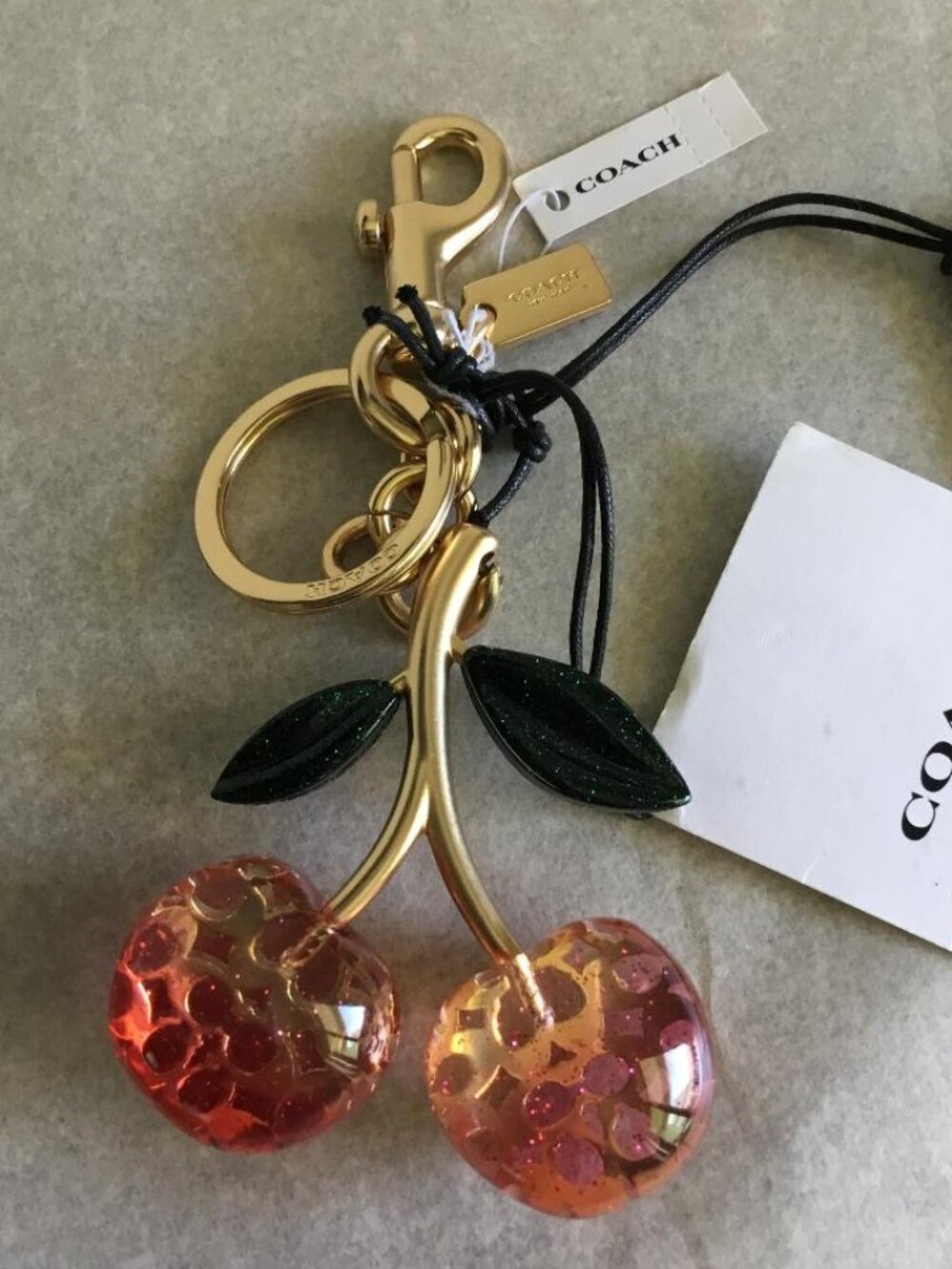 Coach Signature Cs Cherry Keychain Gold Accents RARE, HARD TO FIND! NWT & Dusty - Picture 7 of 10